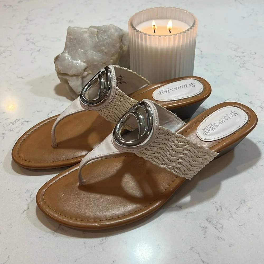 St. John's Bay White Woven Strap Sandals Size 8